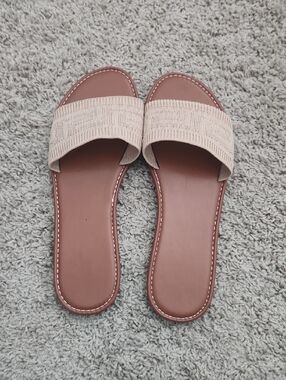 Beige Knit Slide Sandals Womens Size 11 EU 43 Slip On Summer Casual